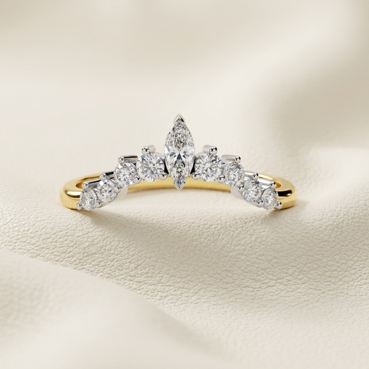 Yellow gold marquise diamond crown band
Luxury curved marquise diamond band in yellow gold
Elegant marquise and round diamond crown band
Fine jewelry marquise diamond band close up
Sparkling yellow gold crown band with marquise center diamond
Premium marquise diamond band for women
Designer curved diamond crown band with brilliant round diamonds
Modern yellow gold marquise diamond band
Timeless crown style diamond band with marquise and round diamonds
Classic yellow gold marquise diamond crown band
