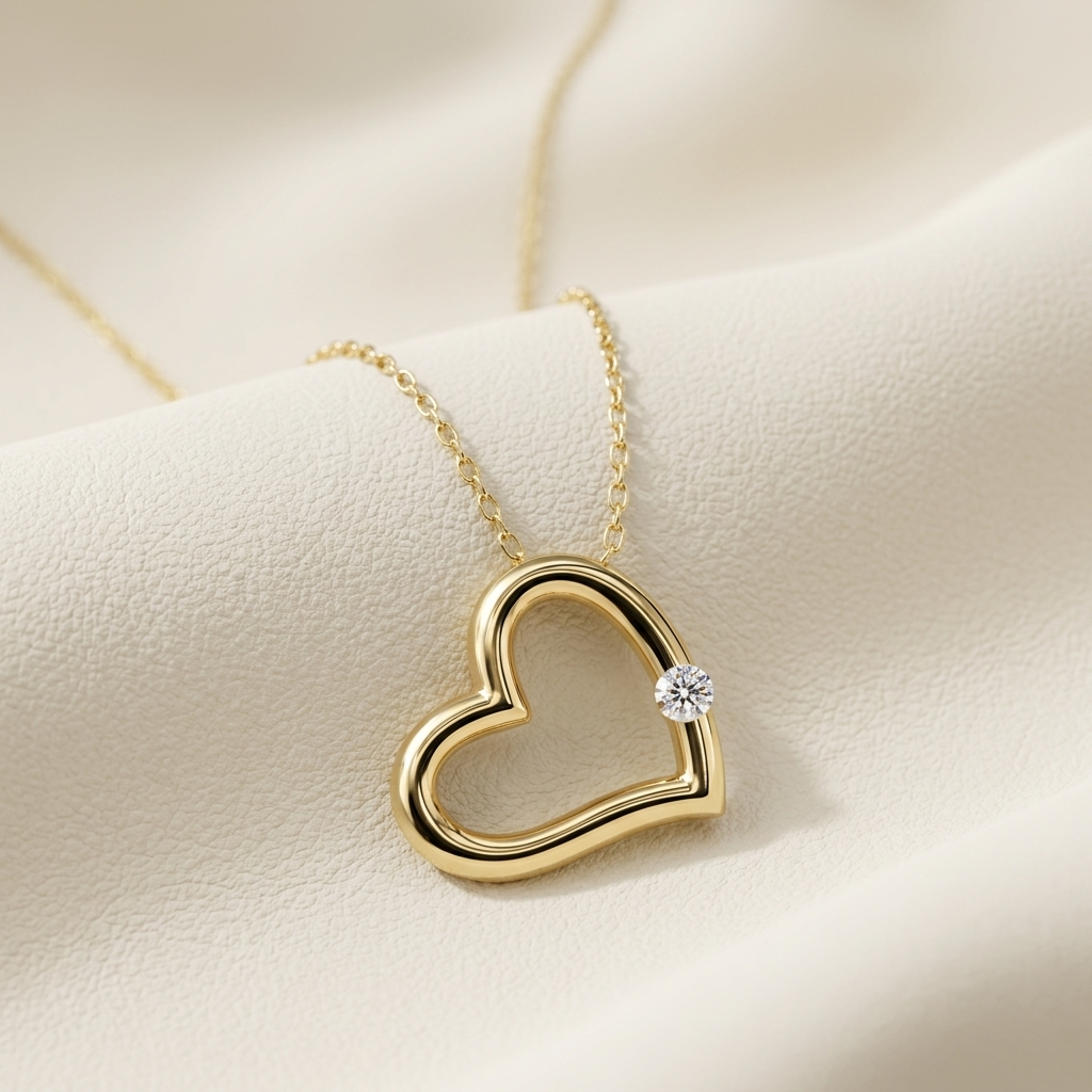 inimalist open heart solitaire diamond pendant in yellow gold
Elegant yellow gold open heart necklace with round solitaire diamond
Luxury minimalist heart pendant featuring a brilliant diamond
Fine jewelry open heart diamond pendant on delicate gold chain
Contemporary yellow gold heart necklace with bezel style diamond accent
Premium minimalist heart shaped pendant with sparkling solitaire diamond
Designer open heart diamond necklace close up
Stylish yellow gold heart pendant with modern minimalist design
R