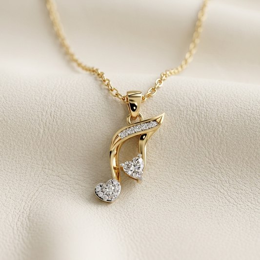 Yellow gold musical heart diamond pendant necklace
Elegant music note heart pendant with sparkling diamonds
Luxury yellow gold musical note necklace featuring heart diamonds
Fine jewelry music inspired heart pendant on delicate gold chain
Contemporary musical heart pendant with pavé diamond accent
Premium yellow gold music note necklace with heart shaped diamonds
Designer musical heart diamond pendant close up
Stylish music note pendant with heart cut diamond details
Romantic yellow gold musical heart neckl