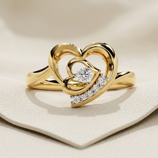 Yellow gold nested heart diamond accent statement ring
Elegant layered heart ring with round center diamond
Luxury yellow gold open heart fashion ring with diamond accents
Fine jewelry nested heart diamond statement ring
Contemporary double heart ring with pavé diamond detailing
Premium yellow gold heart design ring with brilliant round diamond
Designer nested heart diamond ring close up
Romantic yellow gold layered heart ring on soft background
Stylish open heart statement ring with sparkling diamond accen