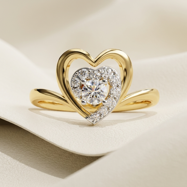 0.268 Carat Round Cut Lab Grown Diamond Double Heart Ring in yellow gold