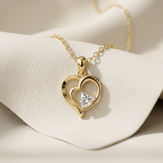 Yellow gold open double heart solitaire diamond pendant necklace
Elegant layered heart pendant with heart shaped solitaire diamond
Luxury yellow gold double heart necklace with brilliant heart diamond
Fine jewelry open heart diamond pendant on delicate gold chain
Contemporary double heart pendant with heart cut solitaire diamond
Premium yellow gold heart pendant featuring sparkling heart shaped diamond
Designer open double heart diamond pendant close up
Romantic yellow gold layered heart necklace on soft ba