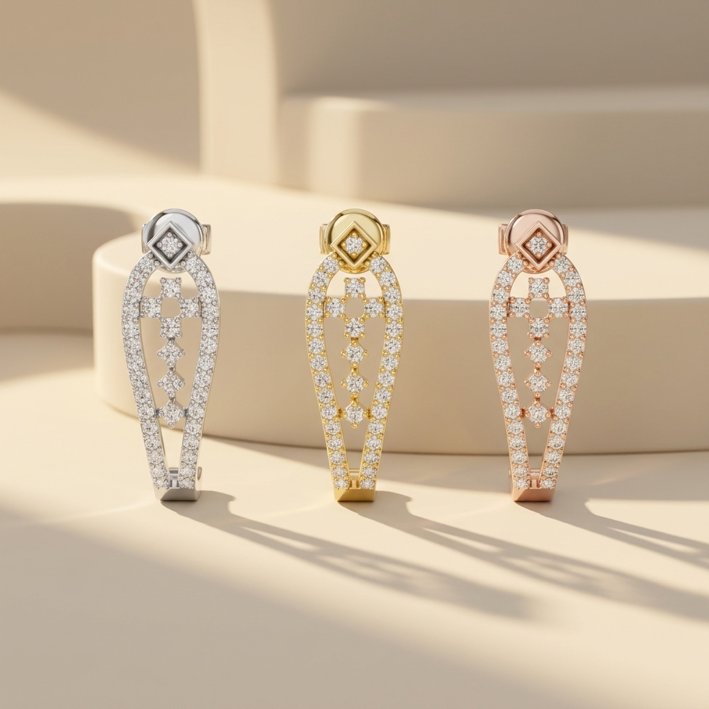 Openwork diamond drop earrings in white yellow and rose gold
Luxury diamond earrings in three gold finishes
White yellow and rose gold diamond dangle earrings
Premium open frame diamond earring collection
Fine jewelry drop earrings comparison
Elegant pavé diamond earrings display
Modern diamond dangle earrings collection
Sparkling gold earrings in three metal tones
Designer diamond drop earrings showcase
Contemporary luxury earring collection