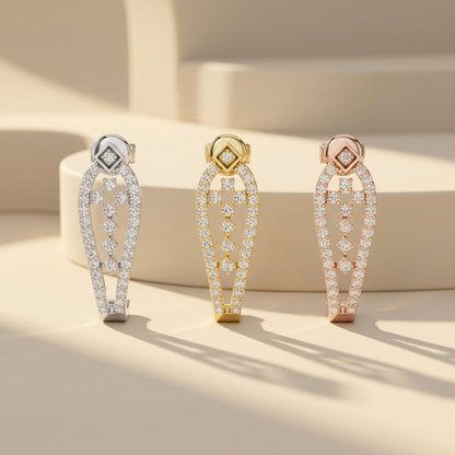 Openwork diamond drop earrings in white yellow and rose gold
Luxury diamond earrings in three gold finishes
White yellow and rose gold diamond dangle earrings
Premium open frame diamond earring collection
Fine jewelry drop earrings comparison
Elegant pavé diamond earrings display
Modern diamond dangle earrings collection
Sparkling gold earrings in three metal tones
Designer diamond drop earrings showcase
Contemporary luxury earring collection