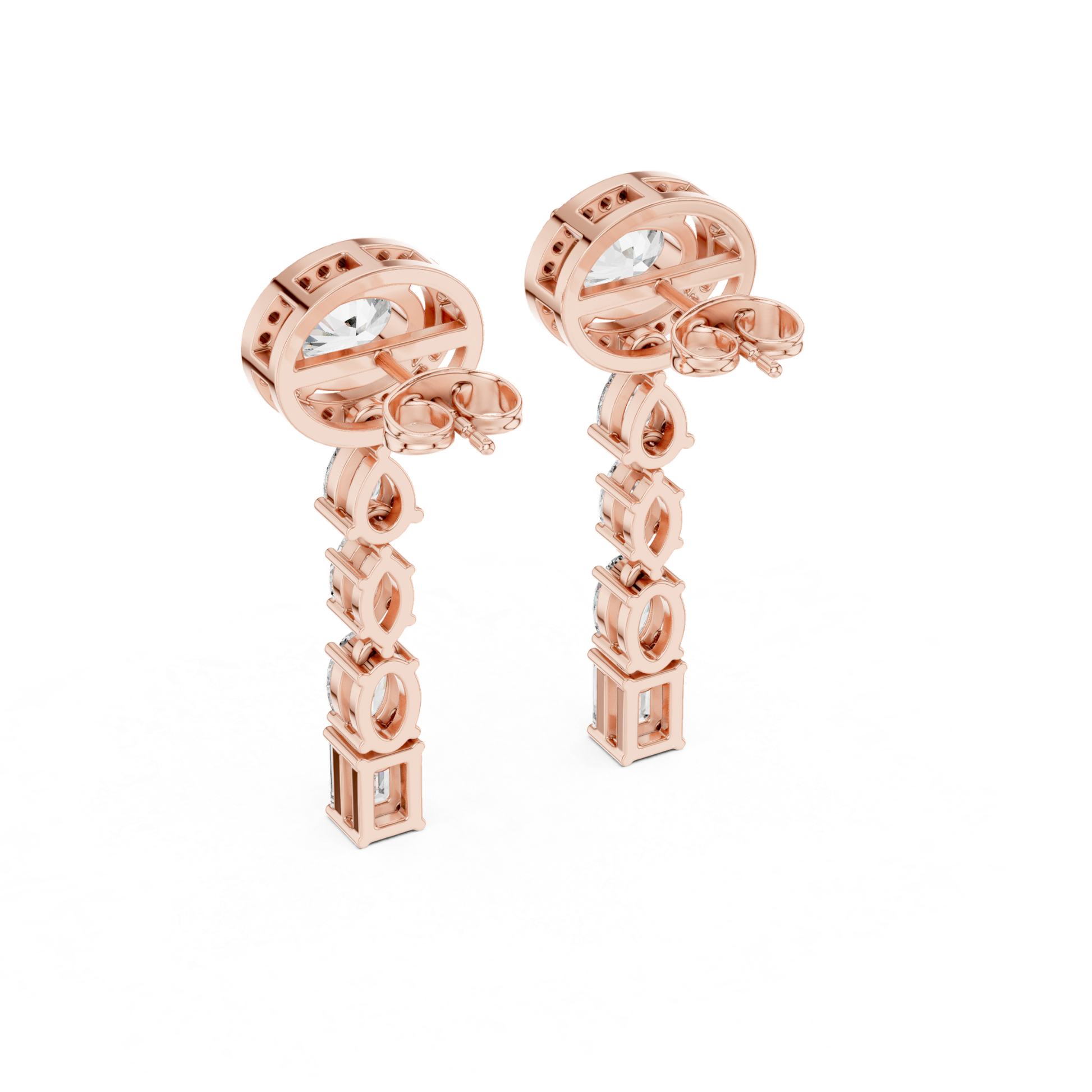 Back view rose gold oval halo diamond earrings
Rear view oval diamond drop earrings in rose gold
Rose gold halo dangle earrings back profile
Open gallery oval diamond earrings rear view
Back angle rose gold diamond drop earrings
Rear profile mixed shape diamond earrings
Rose gold halo earrings with open back design
Diamond drop earrings back side in rose gold
Geometric diamond earrings rear angle view
Rose gold oval halo earrings back profile
