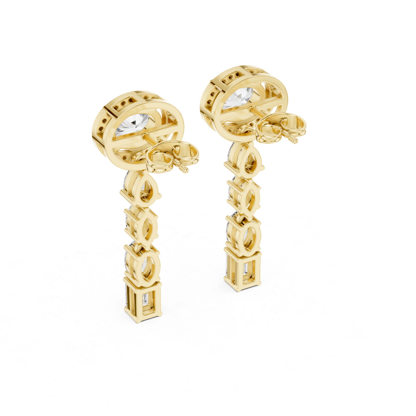 Back view yellow gold oval halo diamond earrings
Rear view oval diamond drop earrings in yellow gold
Yellow gold halo dangle earrings back profile
Open gallery oval diamond earrings rear view
Back angle yellow gold diamond drop earrings
Rear profile mixed shape diamond earrings
Yellow gold halo earrings with open back design
Diamond drop earrings back side in yellow gold
Geometric diamond earrings rear angle view
Yellow gold oval halo earrings back profile
