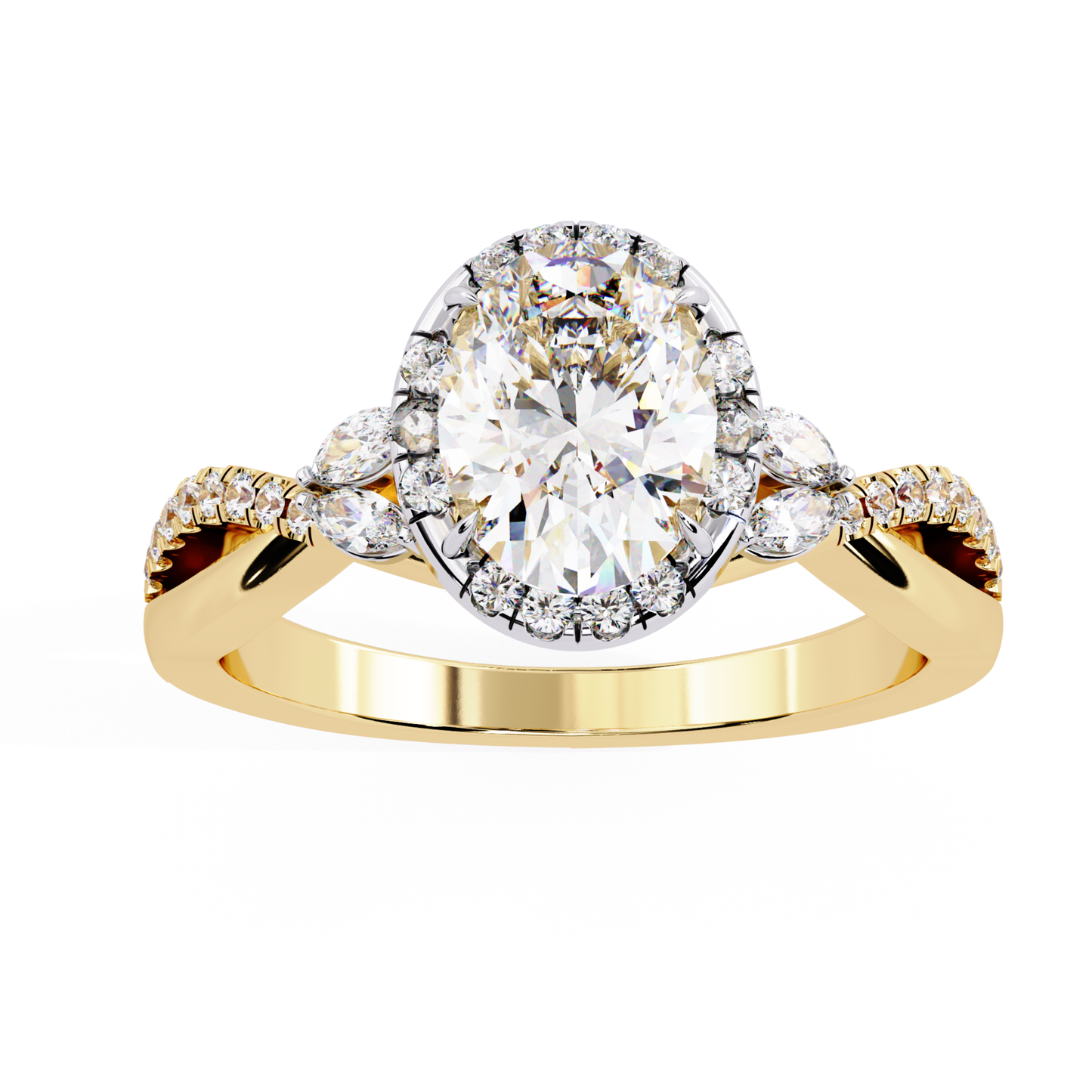 Oval Halo Diamond Ring With Marquise Side Stones
Yellow Gold Oval Halo Diamond Engagement Ring
Oval Diamond Halo Ring With Twisted Shank
Oval Halo Ring With Marquise Diamond Accents
Oval Center Diamond Ring With Halo Setting
Yellow Gold Oval Ring With Diamond Halo
Oval Diamond Ring With Crossover Band Design
Oval Halo Engagement Ring Front View
Oval Halo Ring With Leaf Style Side Stones
Oval Halo Marquise Diamond Ring Yellow Gold