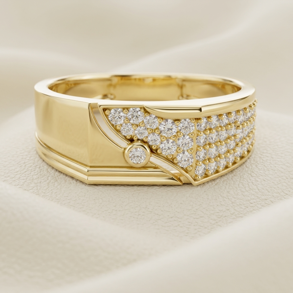 Yellow gold pavé diamond band ring
Wide yellow gold pavé diamond ring
Luxury pavé diamond band ring in yellow gold
Fine jewelry wide pavé diamond ring
Modern yellow gold diamond statement ring
Pavé diamond band ring with geometric detailing
Premium yellow gold pavé diamond ring
Contemporary wide diamond band in yellow gold
Handcrafted pavé diamond band ring
Elegant yellow gold pavé diamond band ring
