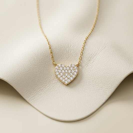 Yellow gold pavé diamond heart pendant necklace
Luxury heart shaped pavé diamond necklace in yellow gold
Elegant diamond heart pendant with delicate gold chain
Fine jewelry pavé diamond heart necklace close up
Sparkling heart pendant featuring round pavé diamonds
Premium yellow gold diamond heart necklace for women
Designer pavé heart diamond pendant in yellow gold
Modern minimalist diamond heart pendant necklace
Timeless pavé diamond heart necklace with brilliant diamonds
Classic yellow gold heart pendant 