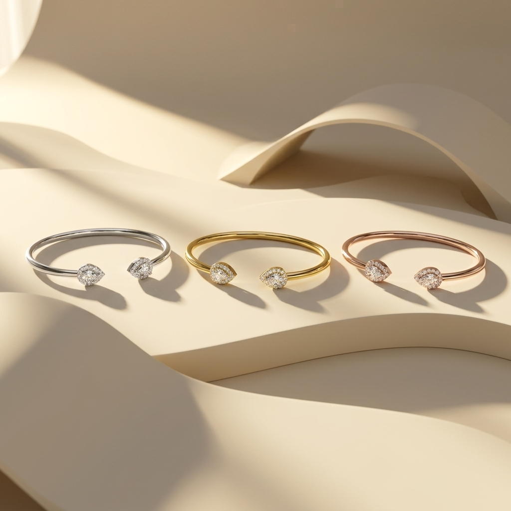 Pear Diamond Open Cuff Bangles Three Gold Colors
White Yellow Rose Gold Pear Diamond Cuff Bangles
Open End Pear Diamond Bangles Product Display View
Pear Cut Diamond Cuff Bangles Luxury Jewelry Design
Elegant Pear Diamond Open Bangles Multi Gold Finish
Fine Pear Diamond Cuff Bangles Front Angle Display
Lab Grown Pear Diamond Open Bangles Collection
Premium Pear Diamond Cuff Bangles Modern Design
Minimal Pear Diamond Open Bangles Fine Jewelry
Pear Shape Diamond Cuff Bangles Elegant Showcase