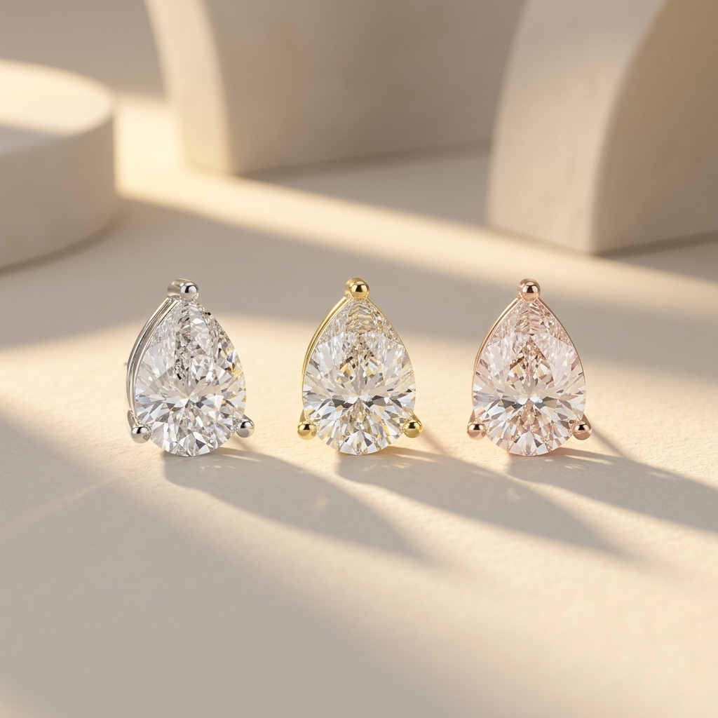 Pear diamond stud earrings available in white, yellow, and rose gold finishes.
Luxury pear-shaped diamond stud earrings crafted in white, yellow, and rose gold.
Elegant pear solitaire diamond earrings showcased in three premium gold tones.
Fine jewelry pear diamond studs featuring brilliant pear-cut diamonds in three gold finishes.
Contemporary pear-shaped diamond earrings displayed in white, yellow, and rose gold.
Premium pear solitaire diamond stud earrings designed in three luxurious gold colors.
Designe