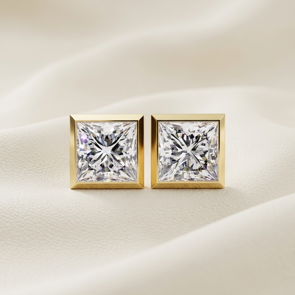 1.80 Carat Princess Cut Lab Grown Diamond Stud Earrings in yellow gold