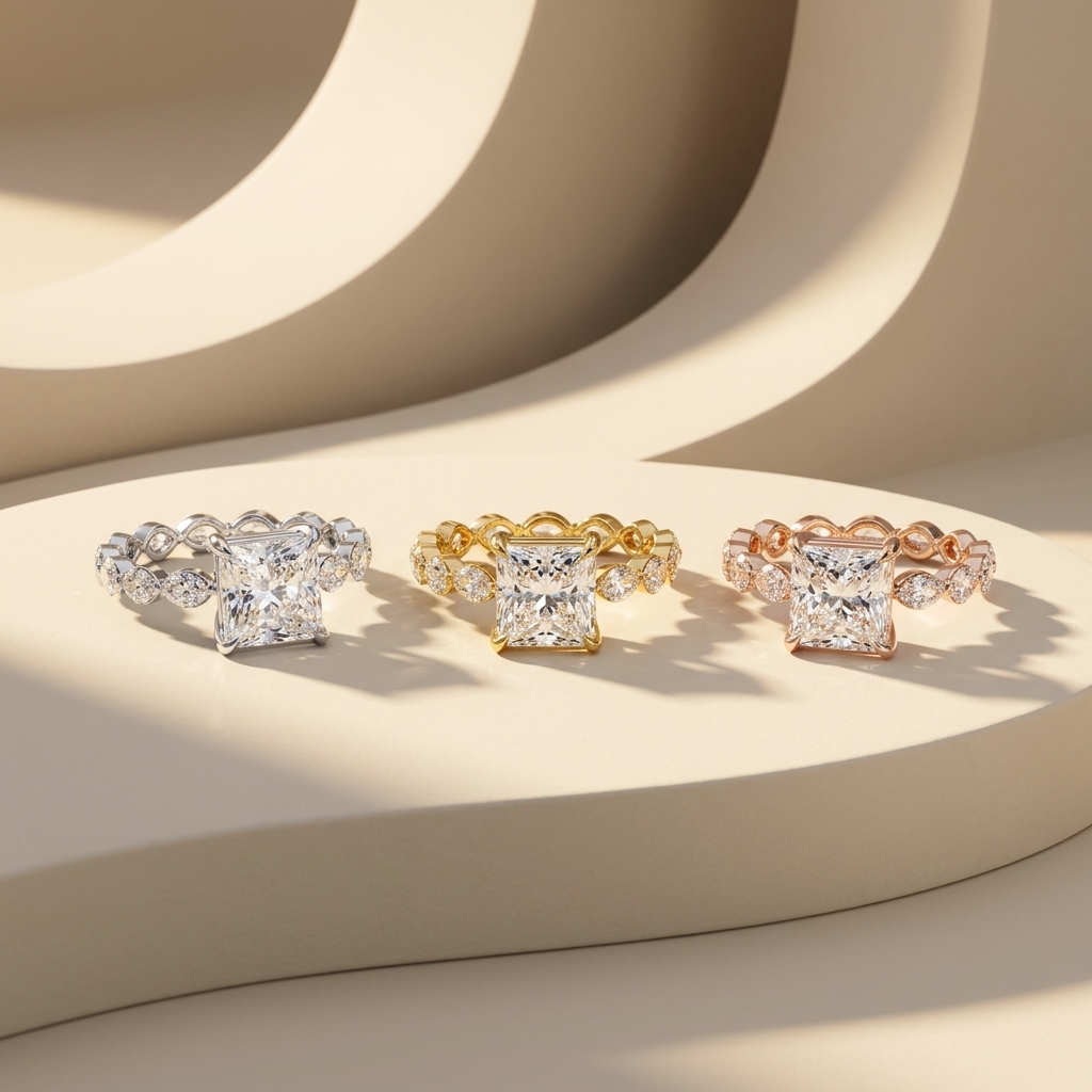 Princess cut diamond ring collection in yellow white and rose gold
Three metal options for princess cut diamond rings
Princess cut diamond rings in yellow white and rose gold
Luxury princess cut diamond ring collection
Fine jewelry princess cut diamond rings in multiple metals
Princess cut diamond rings with marquise diamond bands
Premium princess cut diamond ring collection
Contemporary princess cut diamond rings in three finishes
Elegant princess cut diamond solitaire ring collection
Yellow white and rose