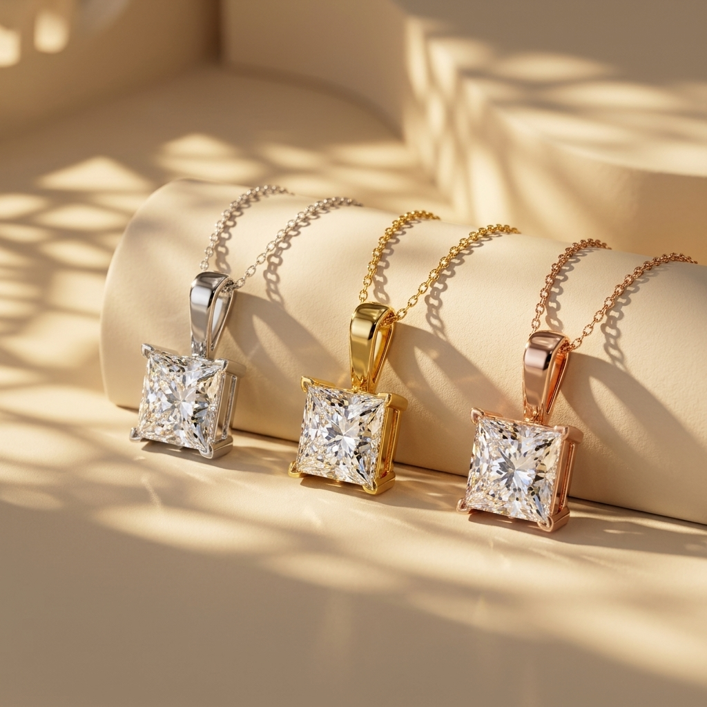 Princess Cut Diamond Solitaire Pendant Collection In White Yellow And Rose Gold
Three Princess Cut Diamond Solitaire Pendants In Different Gold Colors
White Yellow And Rose Gold Princess Diamond Pendants
Princess Cut Diamond Pendant Collection Display
Elegant Princess Cut Diamond Solitaire Pendants
Luxury Princess Cut Diamond Pendants In Three Metal Finishes
Fine Jewelry Princess Diamond Pendant Collection
Princess Cut Solitaire Diamond Pendants On Gold And White Gold Chains
Classic Princess Cut Diamond Pen
