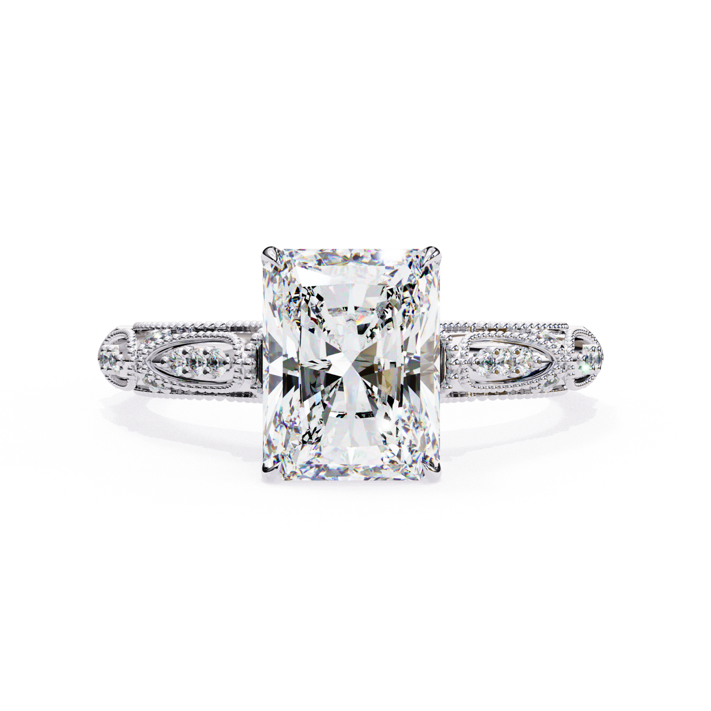 Radiant Diamond Vintage Milgrain Ring In White Gold
Radiant Cut Diamond Ring With Vintage Side Details
White Gold Radiant Solitaire Ring With Milgrain Band
Radiant Diamond Ring With Marquise Accent Details
Vintage Radiant Diamond Ring Front View
Radiant Cut Diamond Ring With Decorative Shank
White Gold Radiant Ring With Bead Detailing
Radiant Solitaire Ring With Vintage Inspired Band
Radiant Diamond Statement Ring In White Gold
Ornate Radiant Diamond Ring With Milgrain Design
