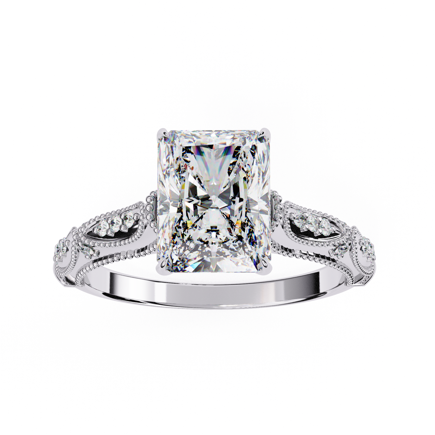 Radiant Diamond Vintage Split Shank Ring In White Gold
Radiant Cut Diamond Ring With Vintage Milgrain Details
White Gold Radiant Solitaire Ring With Split Shank
Radiant Diamond Ring With Marquise Side Accents
Vintage Radiant Diamond Ring Front View
Radiant Solitaire Ring With Decorative Side Design
White Gold Radiant Ring With Beaded Milgrain Band
Radiant Diamond Ring With Vintage Inspired Setting
Elegant Radiant Diamond Ring With Ornate Shank
Radiant Cut Diamond Ring With Intricate Side Details