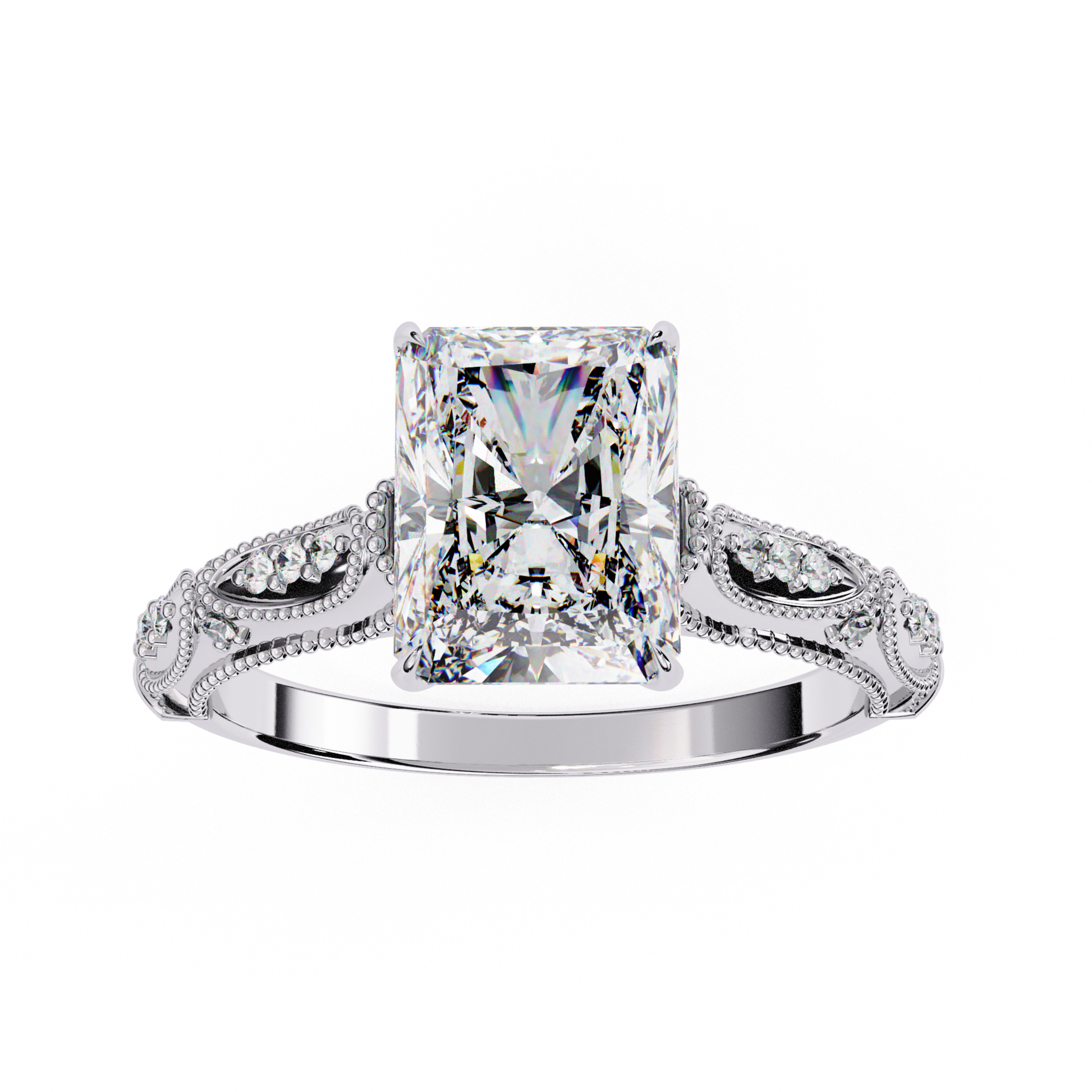 Radiant Diamond Vintage Split Shank Ring In White Gold
Radiant Cut Diamond Ring With Vintage Milgrain Details
White Gold Radiant Solitaire Ring With Split Shank
Radiant Diamond Ring With Marquise Side Accents
Vintage Radiant Diamond Ring Front View
Radiant Solitaire Ring With Decorative Side Design
White Gold Radiant Ring With Beaded Milgrain Band
Radiant Diamond Ring With Vintage Inspired Setting
Elegant Radiant Diamond Ring With Ornate Shank
Radiant Cut Diamond Ring With Intricate Side Details