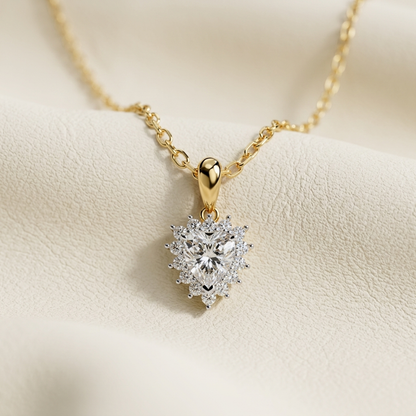Yellow gold radiant heart halo diamond pendant necklace
Elegant heart shaped diamond pendant with halo setting
Luxury yellow gold heart pendant featuring a brilliant center diamond
Fine jewelry heart halo diamond necklace on delicate gold chain
Contemporary heart cut diamond pendant with sparkling halo
Premium yellow gold heart diamond pendant close up
Designer heart halo pendant with brilliant heart shaped diamond
Romantic heart shaped diamond necklace with elegant gold setting
Stylish heart halo diamond p