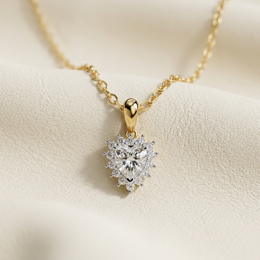Yellow gold radiant heart halo diamond pendant necklace
Elegant heart shaped diamond pendant with halo setting
Luxury yellow gold heart pendant featuring a brilliant center diamond
Fine jewelry heart halo diamond necklace on delicate gold chain
Contemporary heart cut diamond pendant with sparkling halo
Premium yellow gold heart diamond pendant close up
Designer heart halo pendant with brilliant heart shaped diamond
Romantic heart shaped diamond necklace with elegant gold setting
Stylish heart halo diamond p