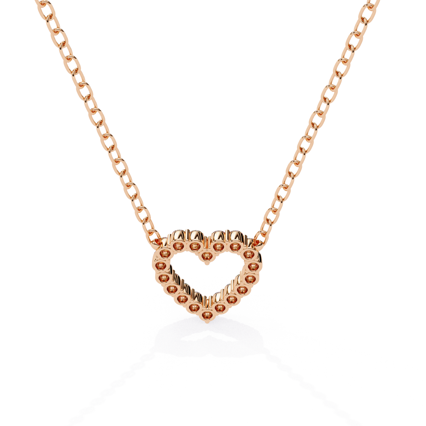 Heart-shaped necklace in rose gold with a dotted design and a delicate chain.