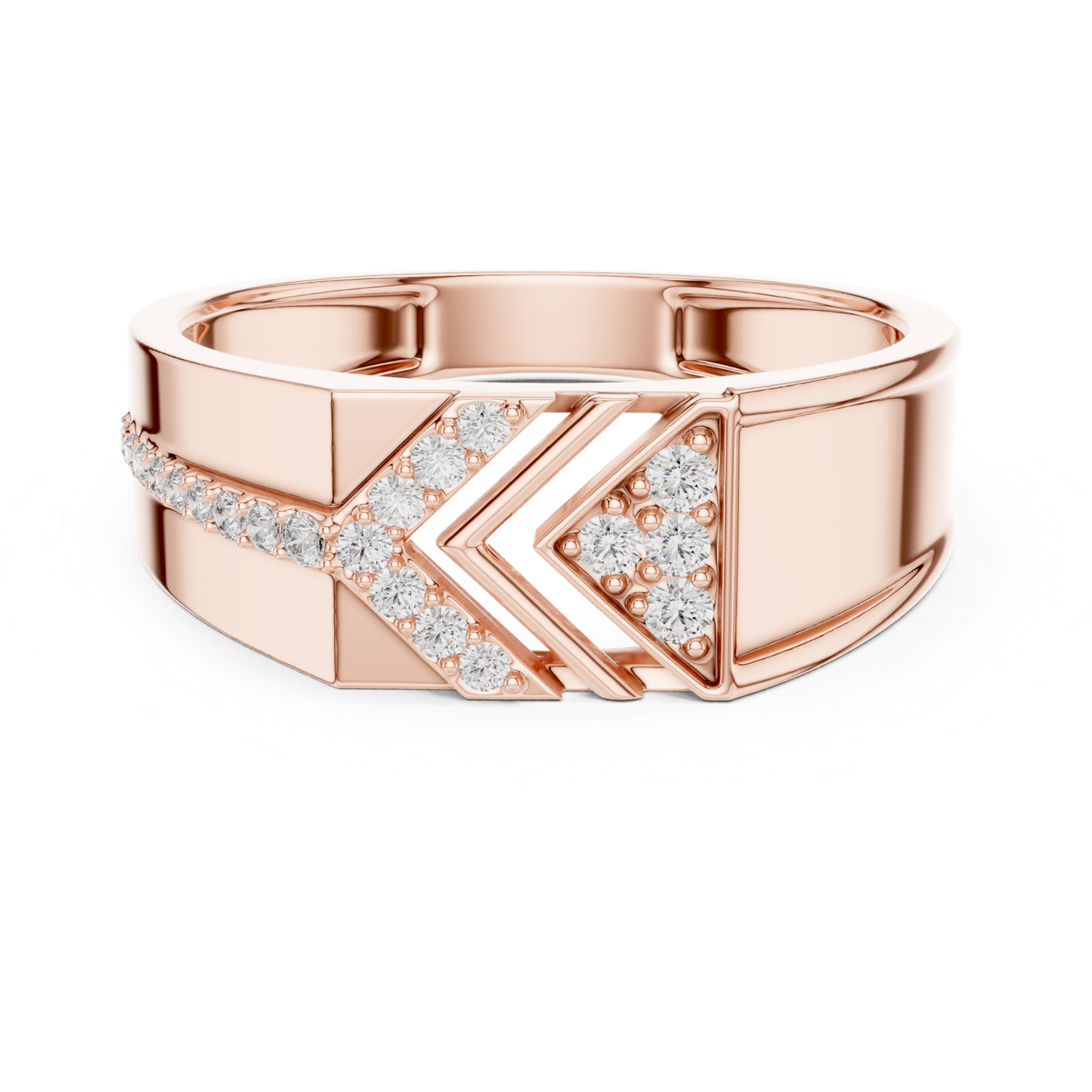 Rose gold arrow pattern ring with diamonds
Modern rose gold band featuring diamond design
Wide rose gold ring with geometric diamonds
Contemporary arrow style rose gold diamond ring
Rose gold luxury band with diamond accents
Bold geometric rose gold ring with diamonds
Elegant rose gold fashion ring with pave diamonds
Rose gold statement band design with diamonds
Rose gold angular pattern ring with diamonds
Designer rose gold ring with diamond details