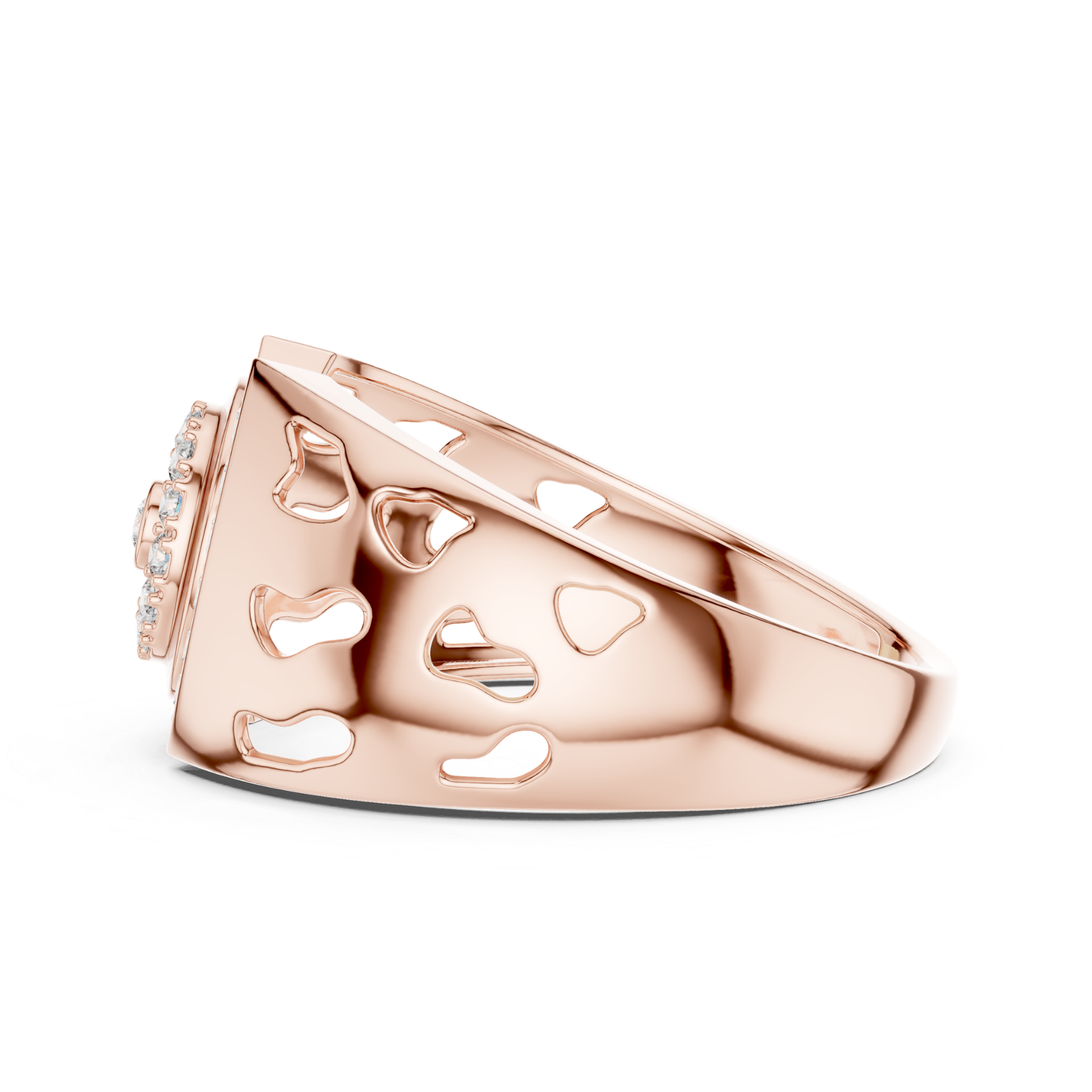 Rose gold diamond halo statement ring side profile
Side profile rose gold diamond fashion ring
Rose gold wide band diamond ring side view
Round diamond halo rose gold ring profile
Rose gold designer diamond ring side angle
Modern rose gold diamond ring side profile
Rose gold luxury diamond statement band side
Wide rose gold fashion ring side profile
Rose gold round diamond ring angled profile
Rose gold open gallery statement ring side