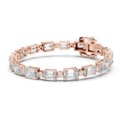 Side view rose gold emerald and round diamond bracelet
Rose gold tennis bracelet with emerald cut diamonds
Emerald and round diamond bracelet profile view
Rose gold bracelet with mixed shape diamonds
Side angle emerald diamond tennis bracelet
Rose gold bracelet featuring step cut diamonds
Emerald and round stone bracelet with clasp
Side profile mixed cut diamond bracelet
Rose gold geometric diamond bracelet side view
Emerald and round diamond bracelet in rose gold