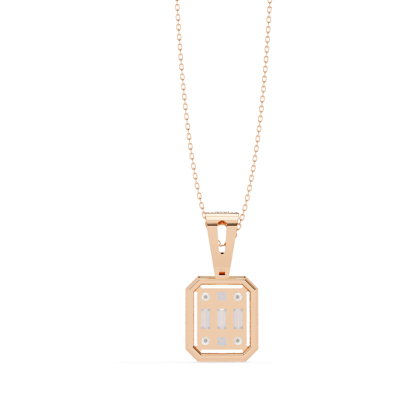 Back view of rose gold emerald cut halo diamond pendant
Rose gold emerald cut diamond pendant rear view
Rear profile of rose gold halo diamond pendant
Rose gold geometric diamond pendant back design
Fine jewelry rose gold emerald cut pendant back view
Premium rose gold halo diamond pendant craftsmanship
Designer rose gold emerald cut pendant rear side
Rose gold octagonal halo pendant back detail
Elegant rose gold diamond pendant back profile
Rose gold emerald cut halo pendant showing back setting details