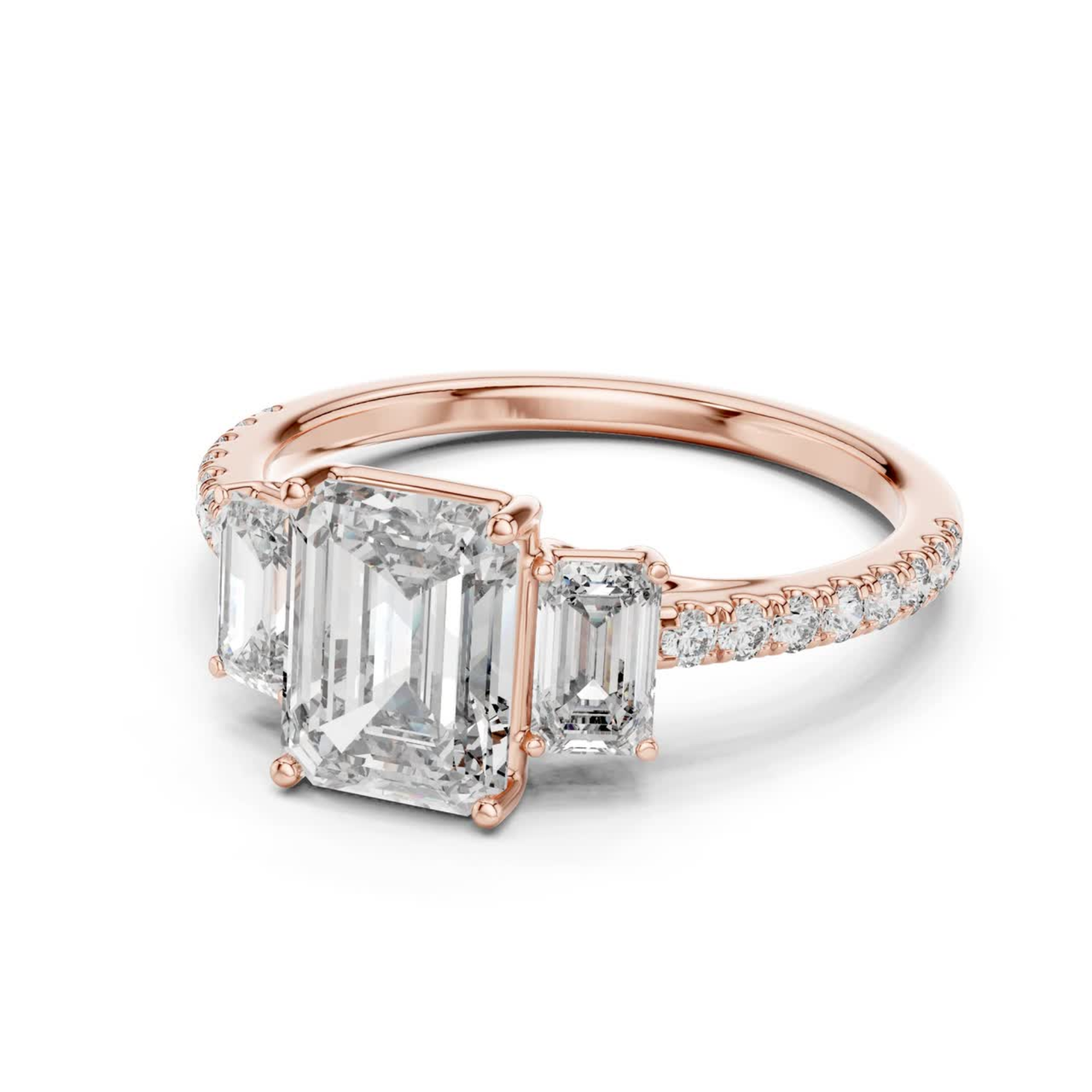 Side view of emerald cut three stone diamond ring in rose gold
Rose gold emerald diamond ring with pave band side view
Emerald cut diamond engagement ring side view
Three stone emerald diamond ring in rose gold
Rose gold ring with emerald cut diamonds side view
Emerald cut lab diamond ring with pave band
Minimal rose gold emerald diamond ring side view
Side profile of three stone diamond ring with pave band
Classic emerald cut engagement ring in rose gold side view
Rose gold pave band ring with emerald cut 