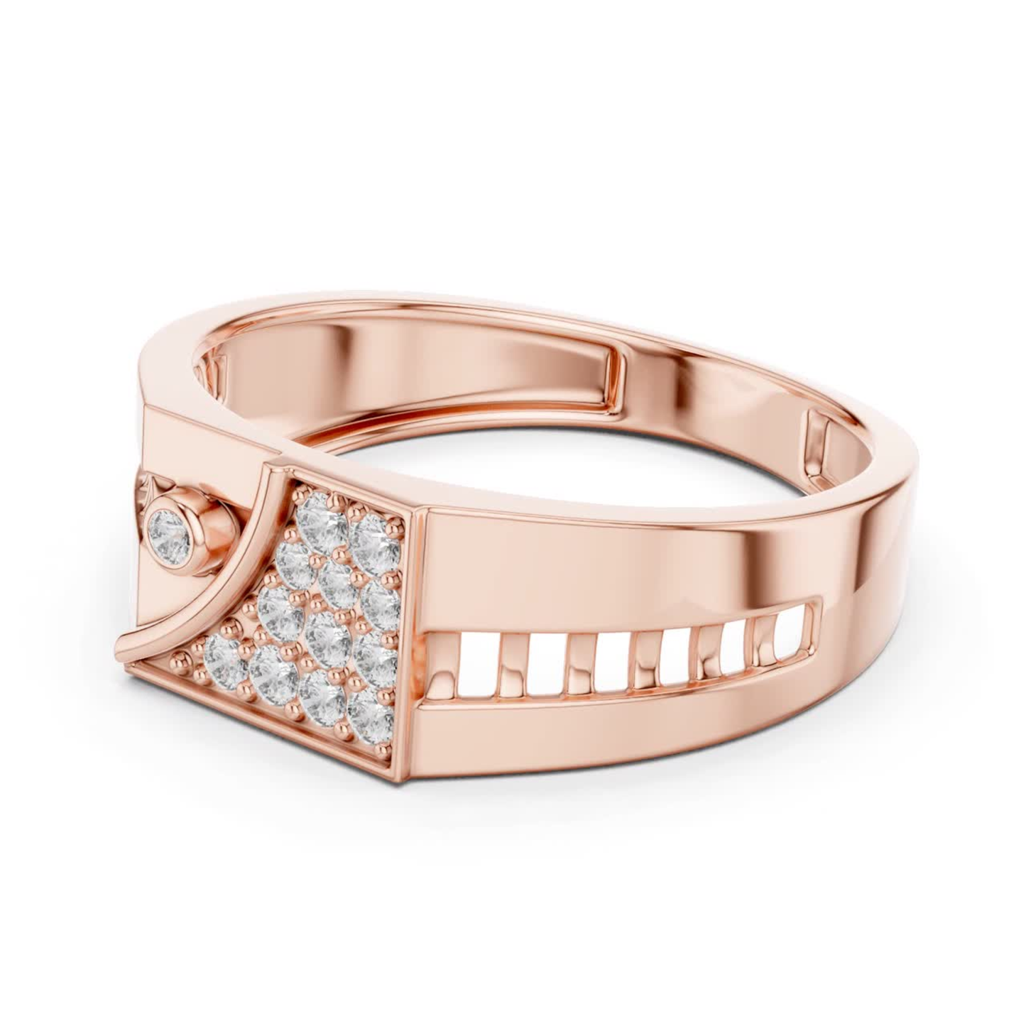 Rose gold geometric diamond band ring back view
Back profile rose gold statement diamond ring
Rose gold modern geometric band rear angle
Contemporary rose gold diamond ring back side
Rose gold polished statement band profile
Elegant rose gold geometric ring rear view
Rose gold luxury band with diamond details
Bold rose gold fashion ring back angle
Rose gold designer geometric band profile
Rose gold wide statement ring rear view