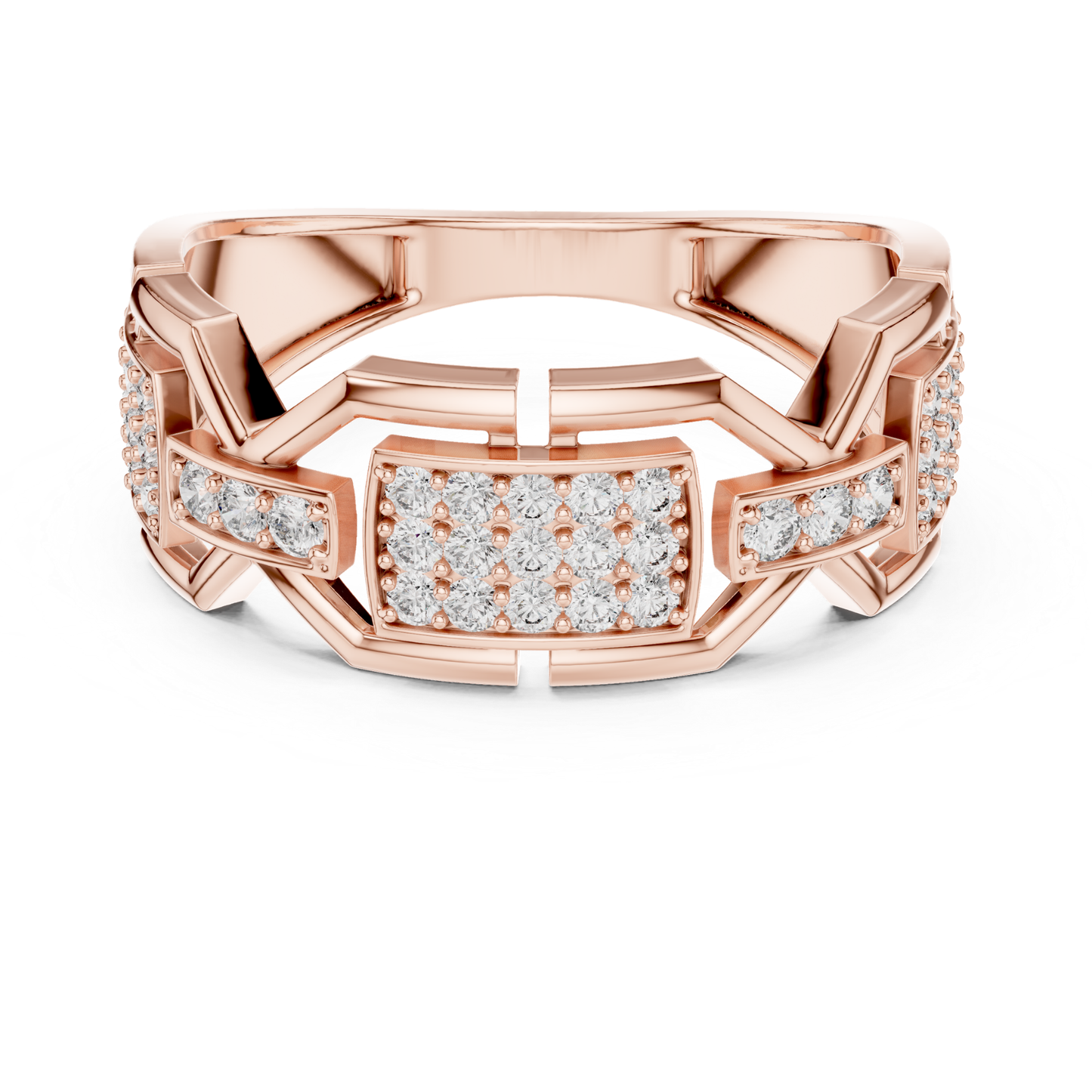 Rose gold geometric diamond statement band ring
Modern rose gold abstract diamond fashion ring
Rose gold layered geometric cluster diamond ring
Contemporary rose gold wide band diamond ring
Rose gold architectural diamond statement design
Luxury rose gold geometric pave diamond band
Rose gold modern open style diamond ring
Bold rose gold geometric cluster band ring
Elegant rose gold abstract diamond band style
Rose gold wide geometric diamond fashion ring