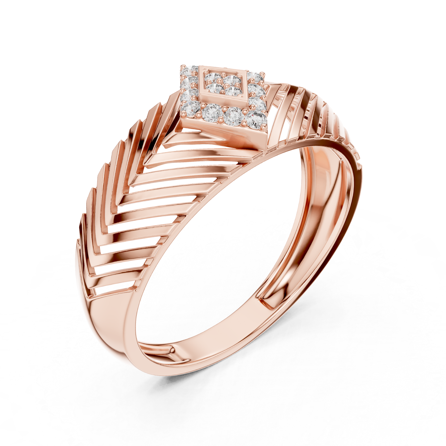 Rose gold geometric diamond fashion ring
Modern rose gold chevron pattern diamond ring
Rose gold layered angular band ring
Round diamond rose gold structured fashion ring
Rose gold Art Deco inspired band ring
Contemporary rose gold geometric wide ring
Rose gold textured open pattern ring
Elegant rose gold statement diamond ring
Rose gold modern layered band design
Round diamond rose gold chevron style ring
