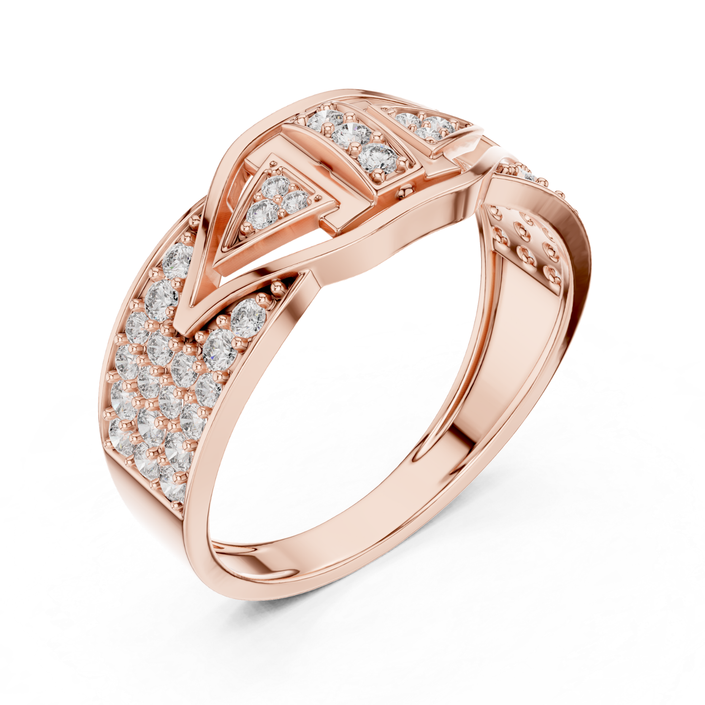 Angled view rose gold geometric diamond ring
Rose gold round diamond ring perspective view
Rose gold statement ring with round diamonds
Geometric rose gold diamond ring angled profile
Modern rose gold round diamond fashion ring
Rose gold designer ring with diamond accents
Luxury rose gold geometric diamond band ring
Round diamond rose gold ring diagonal view
Rose gold architectural style diamond ring
Wide band rose gold diamond ring perspective