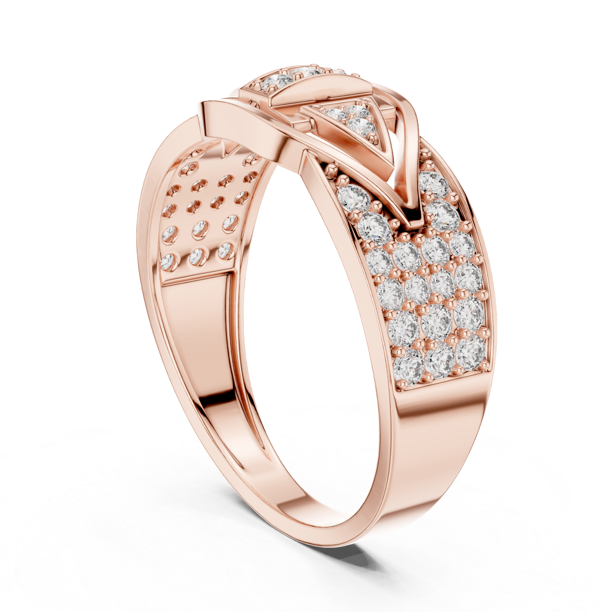 Perspective view rose gold geometric diamond ring
Rose gold round diamond ring angled design
Rose gold statement diamond ring perspective view
Geometric rose gold ring with round diamonds
Modern rose gold diamond band angled profile
Round diamond rose gold luxury fashion ring
Rose gold architectural style diamond ring
Rose gold designer ring with diamond accents
Wide band rose gold cluster diamond ring
Angled rose gold geometric diamond ring view