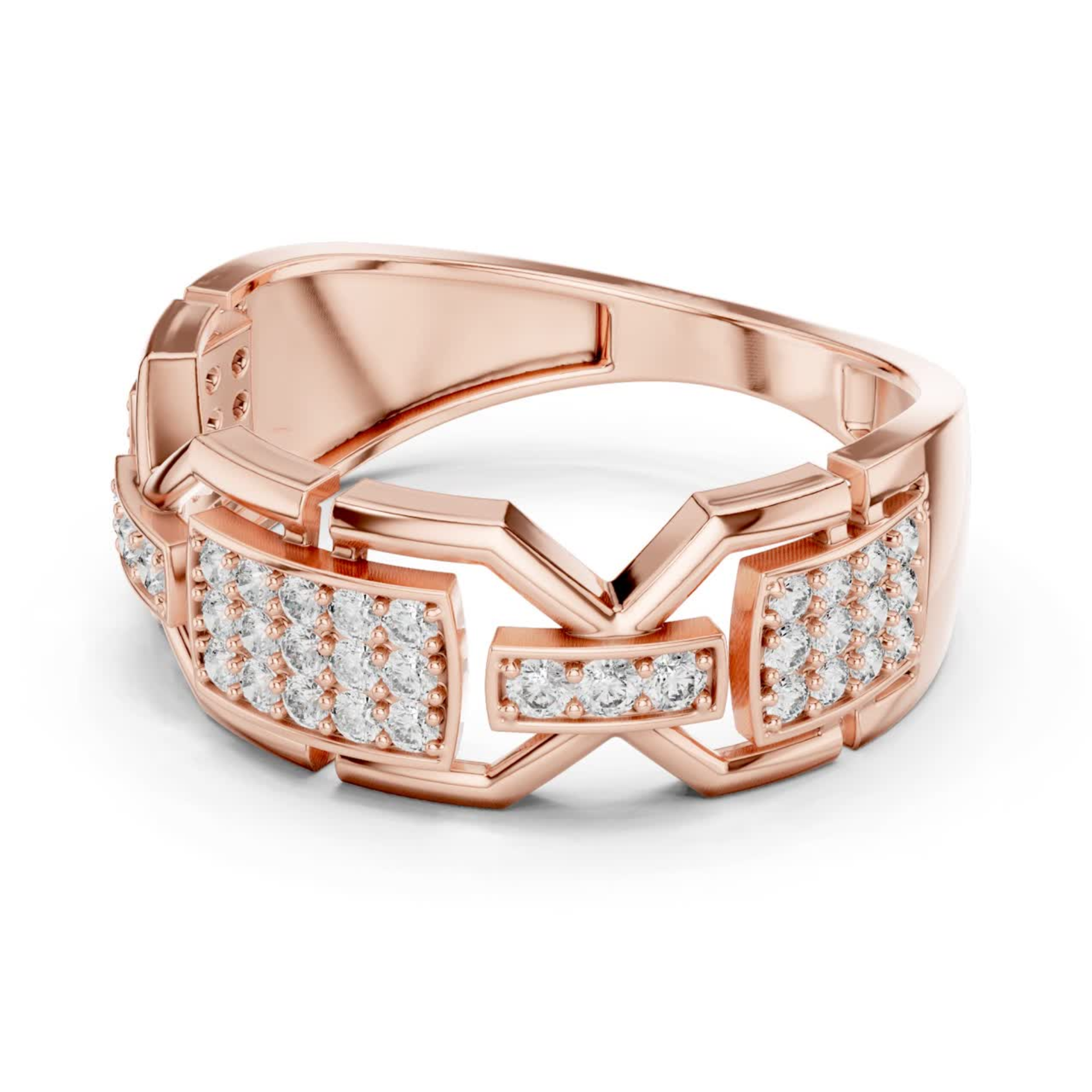 Side view rose gold geometric diamond statement ring
Rose gold abstract pave diamond band side profile
Modern rose gold geometric cluster ring side angle
Rose gold wide band diamond ring side design
Contemporary rose gold architectural diamond ring
Rose gold open style geometric diamond band
Luxury rose gold layered diamond ring side view
Bold rose gold modern diamond band profile
Rose gold geometric fashion ring side angle
Elegant rose gold statement diamond ring side
