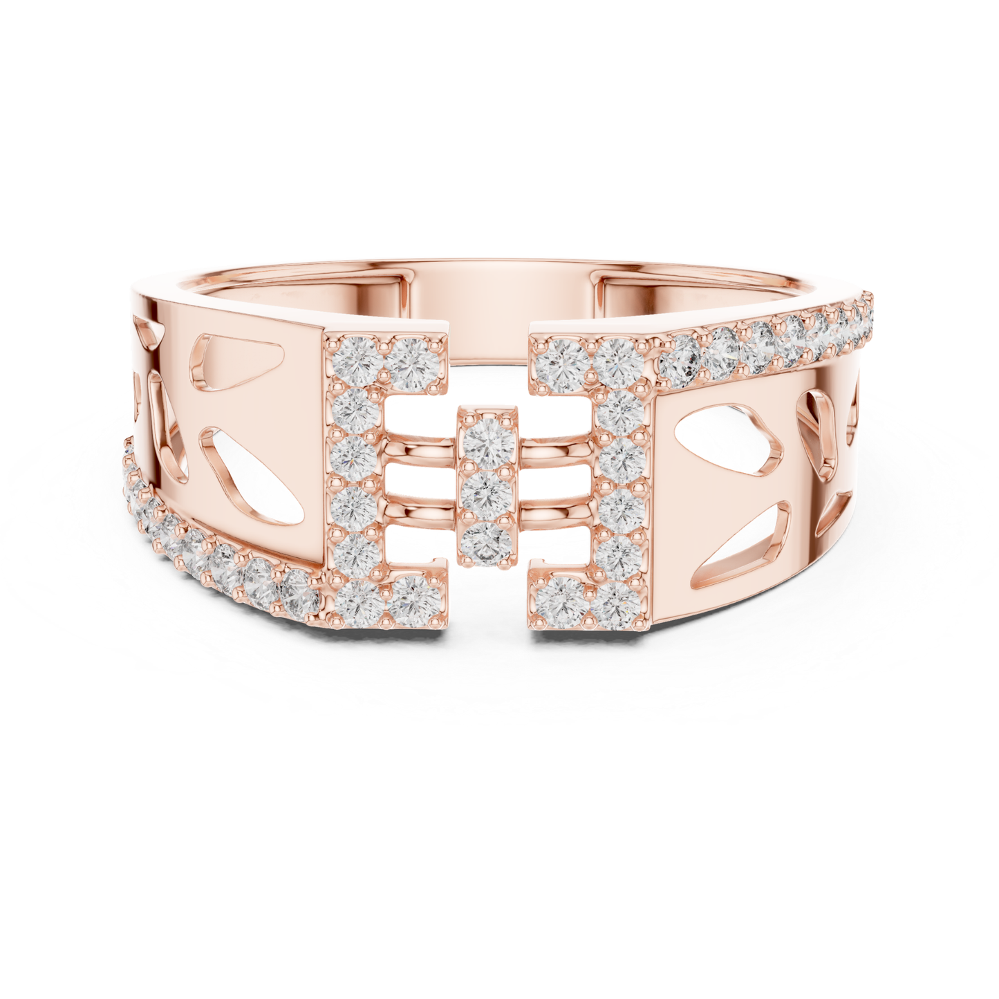 Rose gold openwork diamond statement ring
Modern rose gold open design ring with diamonds
Rose gold geometric band with round diamonds
Contemporary rose gold diamond open ring
Bold rose gold statement band with diamonds
Rose gold luxury openwork diamond ring
Elegant rose gold designer ring with diamonds
Rose gold wide band featuring diamond accents
Modern rose gold geometric diamond statement band
Rose gold fashion ring with round diamond details
