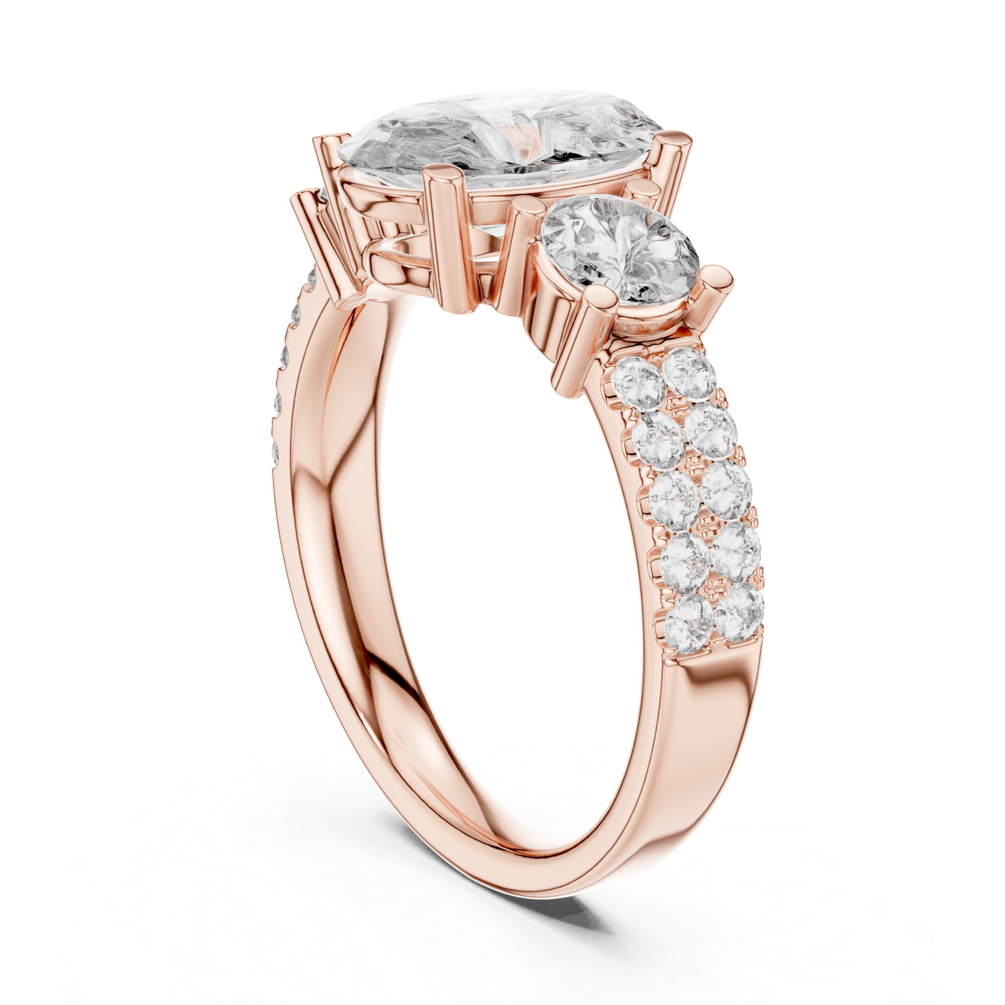 Back angle oval diamond engagement ring in rose gold
Rose gold oval diamond ring with pave side band
Oval cut diamond back view ring with side stones
Rose gold three stone diamond bridal ring angle view
Oval lab diamond ring with diamond accent shank
Rose gold oval diamond ring with elevated setting
Elegant back profile oval diamond engagement ring
Oval center stone ring in polished rose gold
Rose gold oval diamond ring with side pave details
Luxury oval diamond ring back angle profile in rose gold