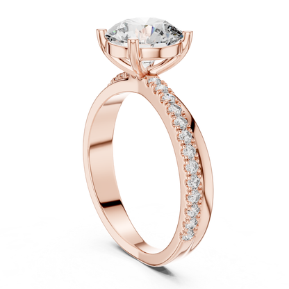 Side view rose gold round diamond cathedral ring
Round diamond cathedral ring with rose gold pave band
Rose gold engagement ring with raised round diamond
Side profile round diamond ring in rose gold
Rose gold solitaire ring with pave diamond band
Elegant round diamond cathedral setting ring
Rose gold round diamond ring with side diamonds
Four prong round diamond ring in rose gold
Minimal rose gold cathedral engagement ring
Rose gold pave band with round solitaire diamond