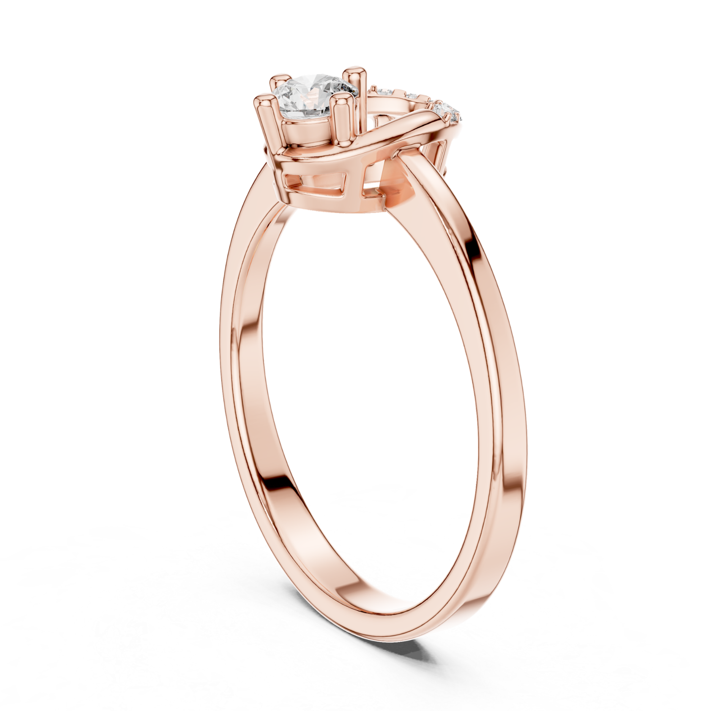 Rose gold round diamond ring back angle view
Rear side view of rose gold solitaire diamond ring
Minimal rose gold ring with elevated diamond setting
Open gallery rose gold diamond ring design
Elegant rose gold engagement ring rear profile
Round diamond ring with polished rose gold band
Fine rose gold ring with detailed prong structure
Modern solitaire diamond ring with open back design
Delicate rose gold ring with slim tapered shank
Rose gold diamond ring with raised gallery setting