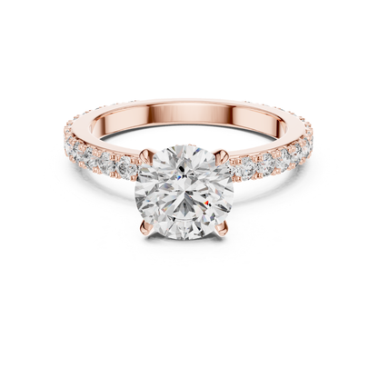 Rose gold round diamond solitaire engagement ring
Round cut diamond ring with pave band
Rose gold solitaire ring front view
Classic round diamond engagement ring in rose gold
Pave diamond band with round center stone
Minimalist rose gold diamond solitaire ring
Round brilliant diamond ring with slim pave band
Rose gold prong set diamond engagement ring
Elegant solitaire diamond ring close up
Front view rose gold round diamond ring