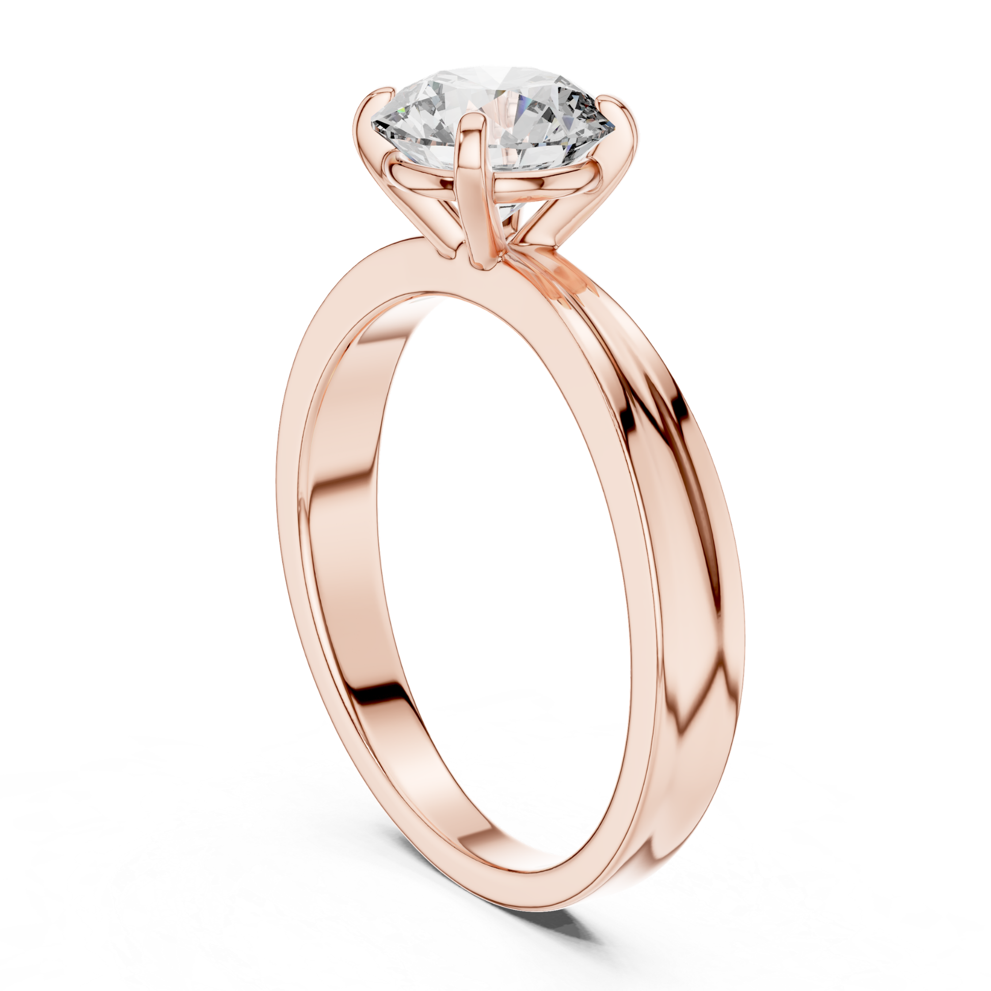 Rose gold round diamond ring profile view
Rose gold solitaire ring with tall setting
Rose gold polished band diamond profile
Round diamond rose gold ring from profile
Rose gold four prong diamond ring design
Rose gold classic solitaire ring profile
Raised round diamond setting in rose gold
Rose gold elegant diamond ring side profile
Rose gold slim band round diamond ring
Rose gold round cut diamond ring profile