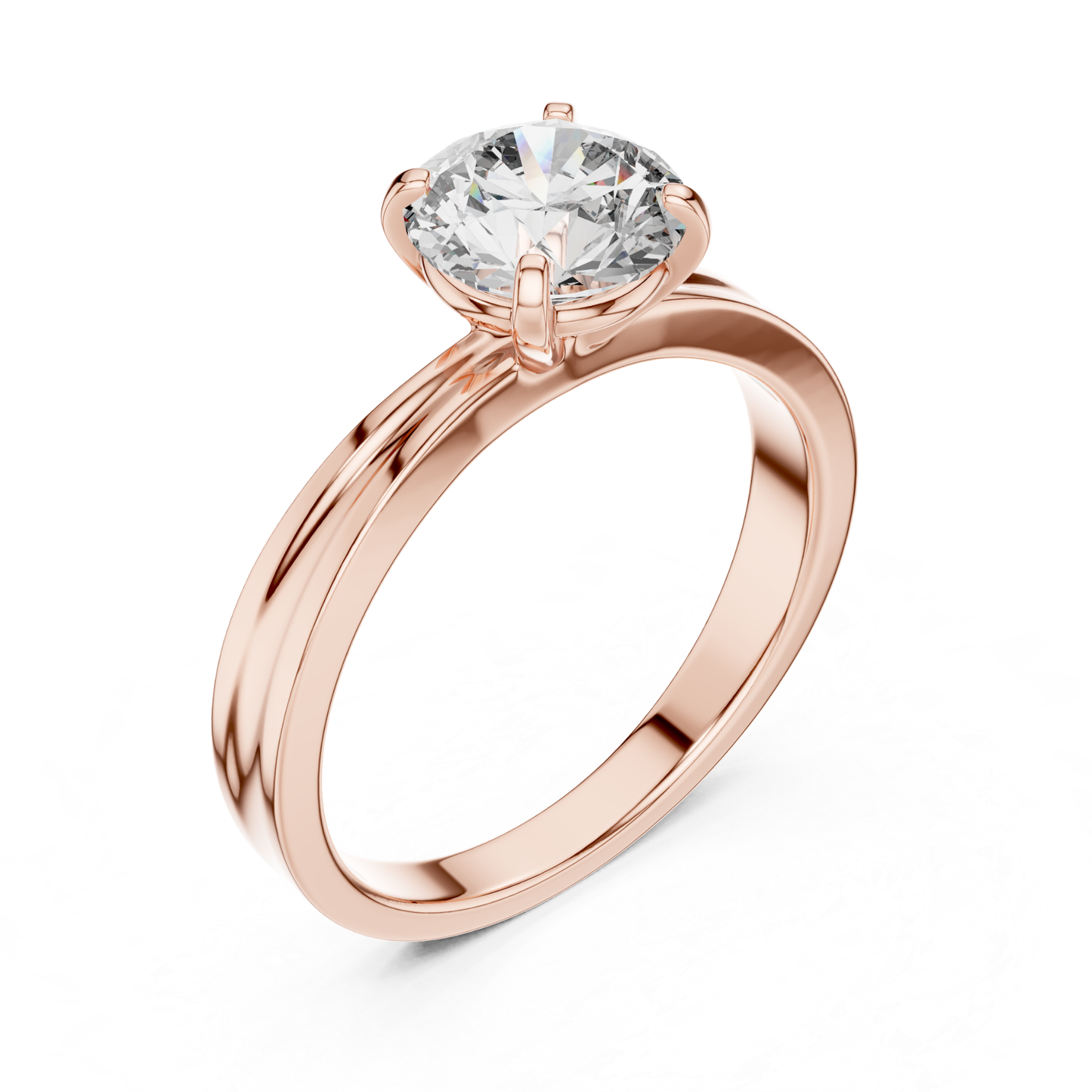 Rose gold round diamond ring from side angle
Side angle rose gold solitaire diamond ring
Rose gold classic ring with round diamond
Rose gold polished diamond ring side profile
Round diamond rose gold ring angled perspective
Rose gold four prong solitaire ring detail
Rose gold elegant round diamond ring angle
Raised round diamond setting in rose gold
Rose gold slim band diamond solitaire ring
Rose gold round cut diamond ring side detail