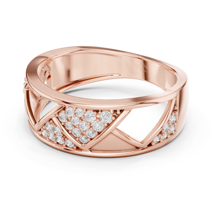 Side view rose gold ring with round diamond accents
Rose gold criss cross diamond ring side profile
Elegant rose gold geometric diamond band side view
Modern rose gold open design diamond ring
Luxury rose gold round diamond statement ring
Side angle rose gold pave diamond fashion ring
Designer rose gold lattice diamond ring for women
Unique rose gold diamond wedding band side view
Fine jewelry rose gold diamond ring closeup
Rose gold round diamond ring with open pattern