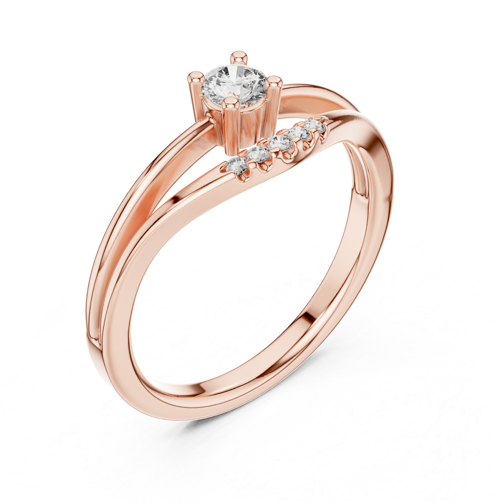 Rose gold round diamond crossover ring
Minimal crossover diamond ring in rose gold
Round solitaire crossover ring design
Rose gold ring with curved split band
Modern round diamond crossover ring
Rose gold engagement ring with side diamonds
Elegant crossover band diamond ring
Round diamond ring with open crossover style
Rose gold minimalist solitaire ring
Curved rose gold diamond engagement ring