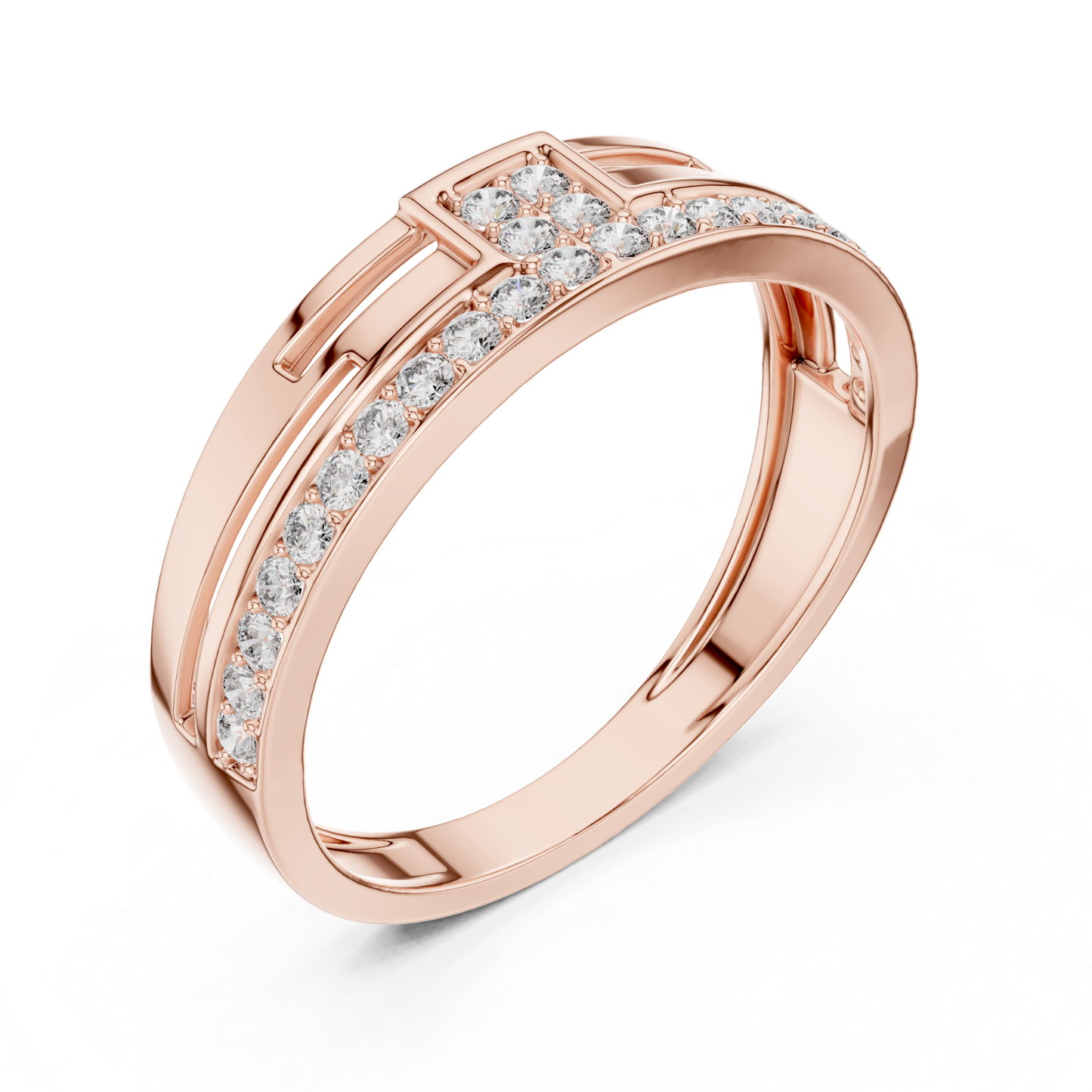 Rose gold curved ring with round diamond cluster
Elegant rose gold diamond fashion ring for women
Modern rose gold pave diamond curved band ring
Rose gold round diamond cluster statement ring
Luxury rose gold designer ring with sparkling diamonds
Fine jewelry rose gold curved diamond ring design
Stylish rose gold geometric diamond band ring
Handmade rose gold round diamond ring closeup
Unique rose gold contemporary diamond ring
Rose gold diamond cluster ring with pave accents