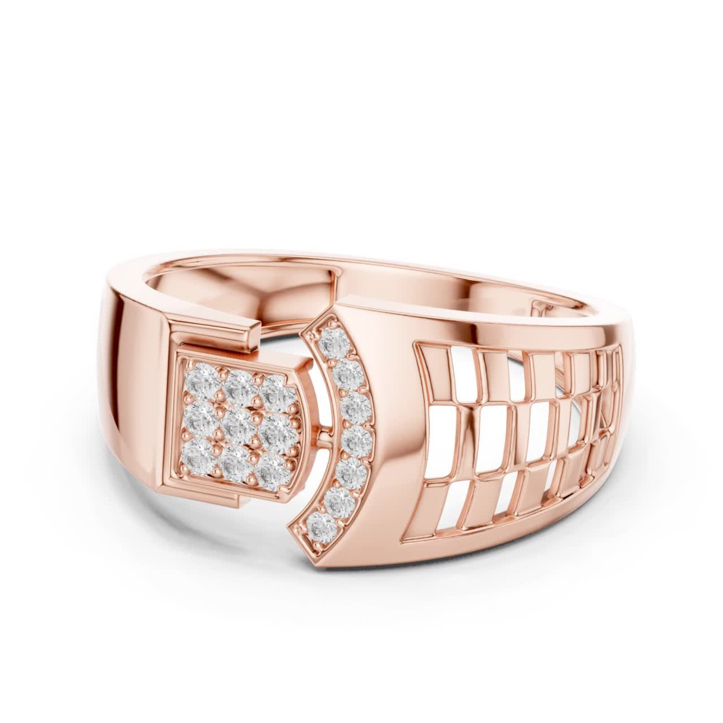 Side view of rose gold round diamond designer ring
Rose gold ring side profile with round diamonds
Luxury rose gold diamond ring side angle view
Stylish rose gold men’s ring with round diamonds side view
Premium rose gold ring with diamond detailing side profile
Modern rose gold designer ring side perspective
Elegant rose gold diamond ring with open pattern side view
Bold rose gold ring side shot with round diamonds
High polish rose gold diamond ring side angle
Rose gold round diamond ring side design