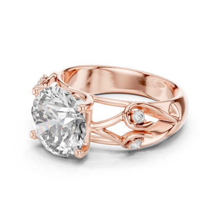 Rose gold round diamond floral ring side view
Side view of rose gold round diamond ring
Rose gold floral round diamond engagement ring
Round diamond ring with floral split shank design
Rose gold nature inspired diamond ring
Round solitaire diamond ring with floral accents
Rose gold leaf design round diamond ring
Side profile of rose gold diamond ring
Rose gold round diamond ring with open band
Floral rose gold ring with round lab grown diamond