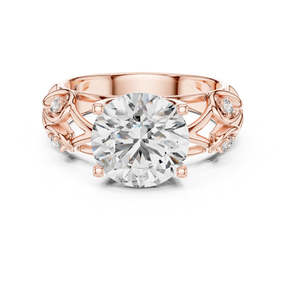 Rose gold round diamond floral split shank ring
Round diamond ring with floral open band in rose gold
Rose gold floral diamond engagement ring front view
Round solitaire diamond ring with floral side details
Rose gold nature inspired round diamond ring
Floral vine style round diamond ring in rose gold
Rose gold round diamond ring with leaf band design
Round brilliant diamond floral rose gold ring
Rose gold split shank ring with round center diamond
Floral rose gold ring with round lab grown diamond