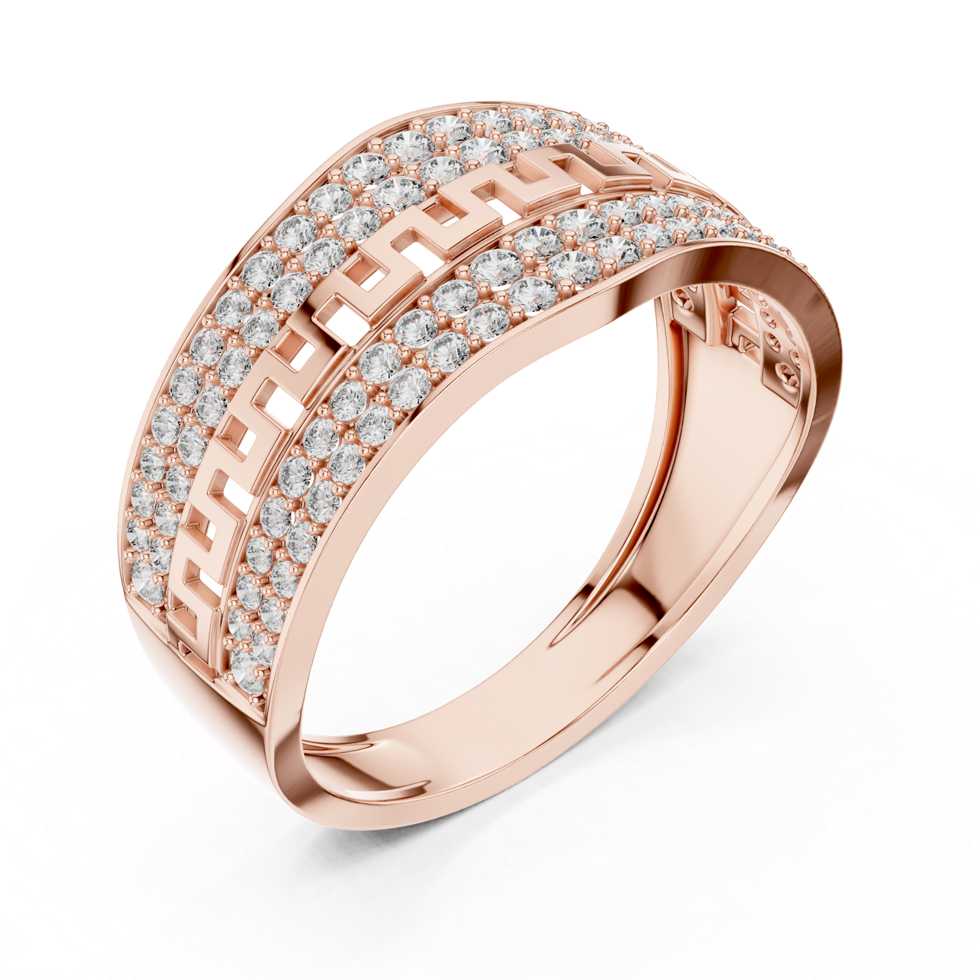 Rose gold round diamond Greek key ring
Modern rose gold pave diamond fashion band
Rose gold geometric pattern wide ring
Round diamond rose gold statement band ring
Rose gold luxury pave diamond ring design
Contemporary rose gold Greek motif band
Rose gold layered round diamond fashion ring
Elegant rose gold patterned diamond band
Rose gold structured geometric wide ring
Round diamond rose gold premium band ring