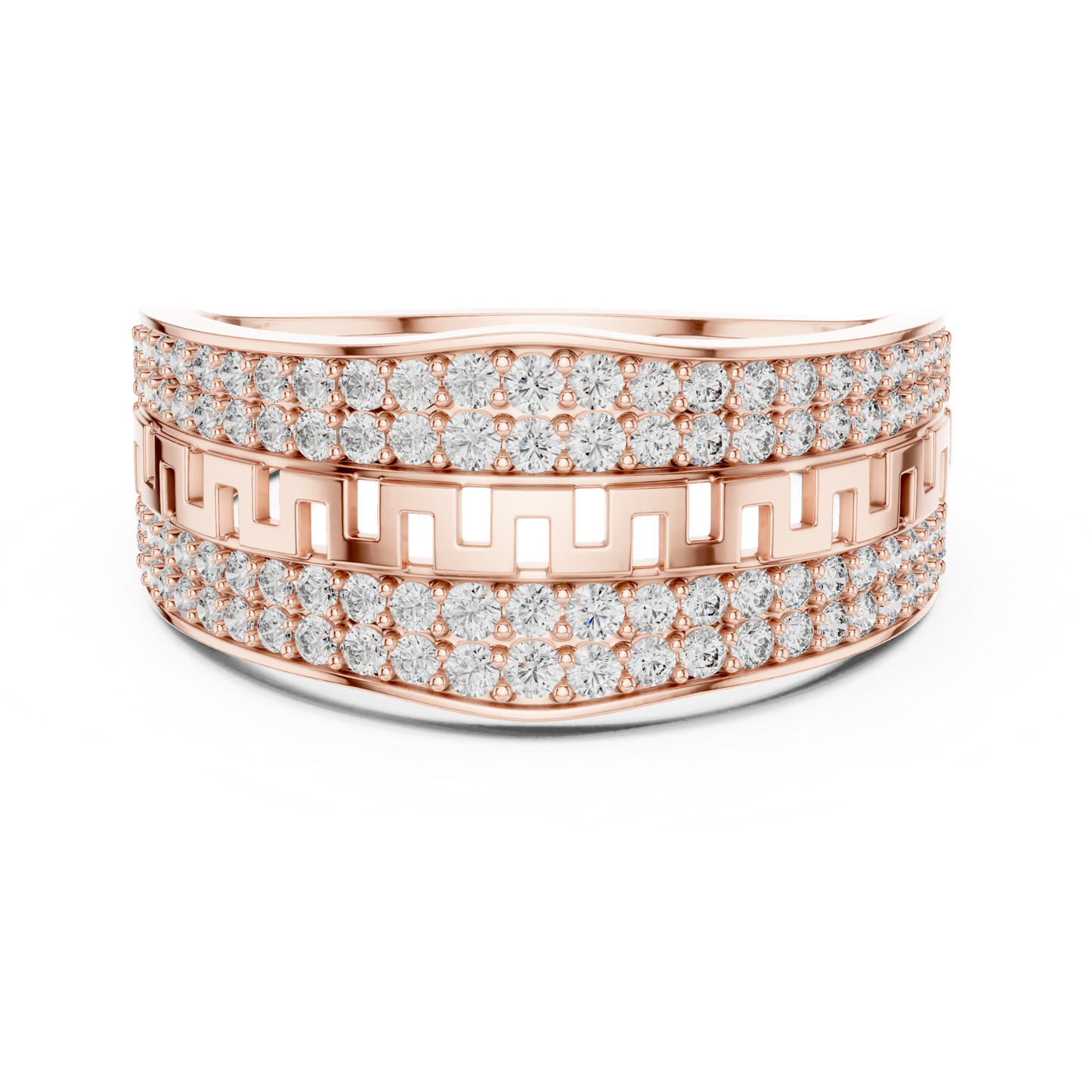 Rose gold round diamond Greek pattern band ring
Modern rose gold pave diamond wide band ring
Rose gold geometric pattern diamond ring
Round diamond rose gold statement band ring
Rose gold textured diamond fashion ring
Contemporary rose gold wide diamond band
Rose gold layered pave diamond ring design
Elegant rose gold geometric diamond band
Rose gold round diamond luxury band ring
Rose gold patterned wide diamond ring